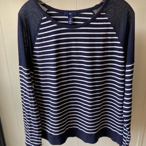 Gap Navy stripe cotton tee sheer sleeve L - Picture 1 of 4